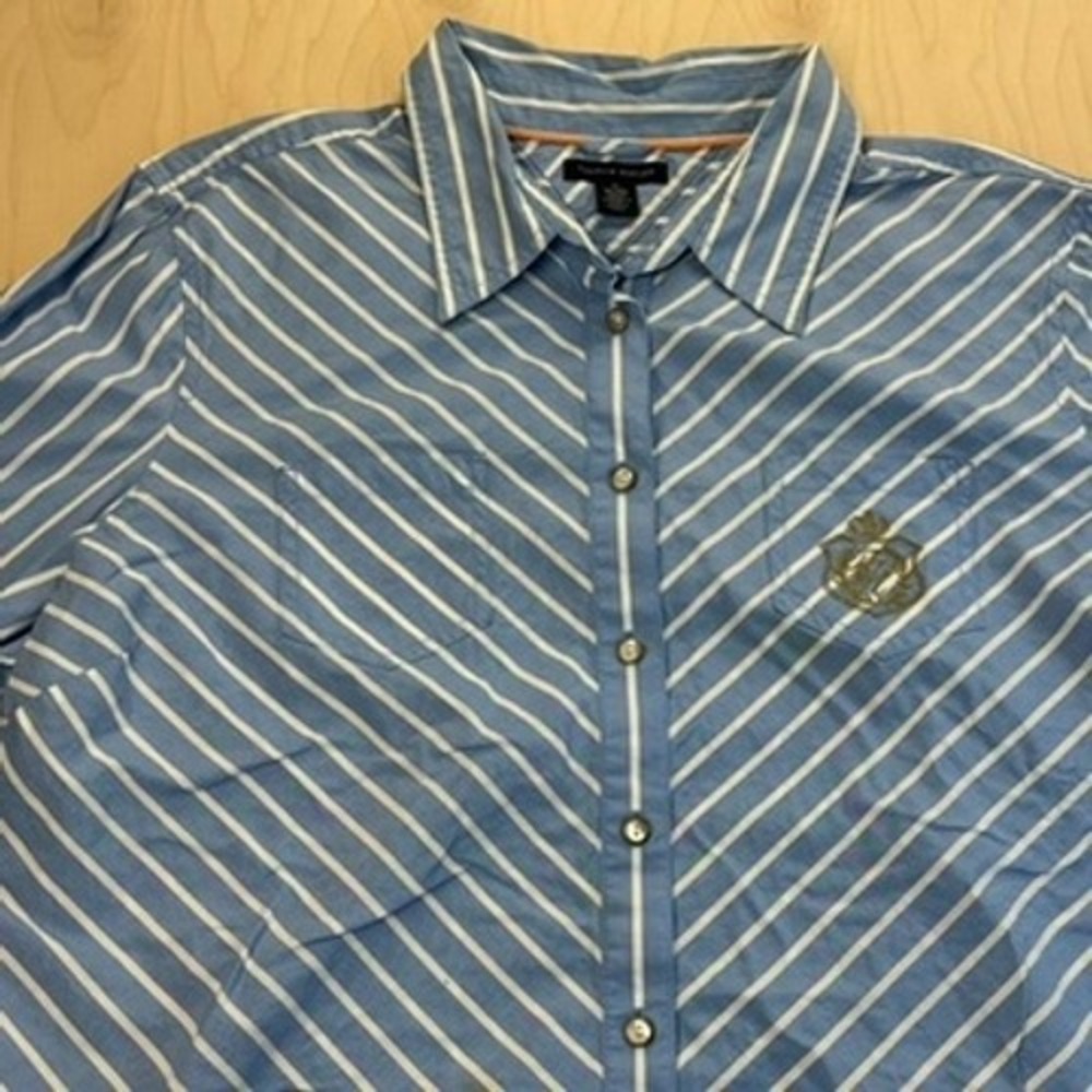 Tommy Hilfiger Womens XL Striped Long Sleeve Button Down Shirt Crown Size XL
